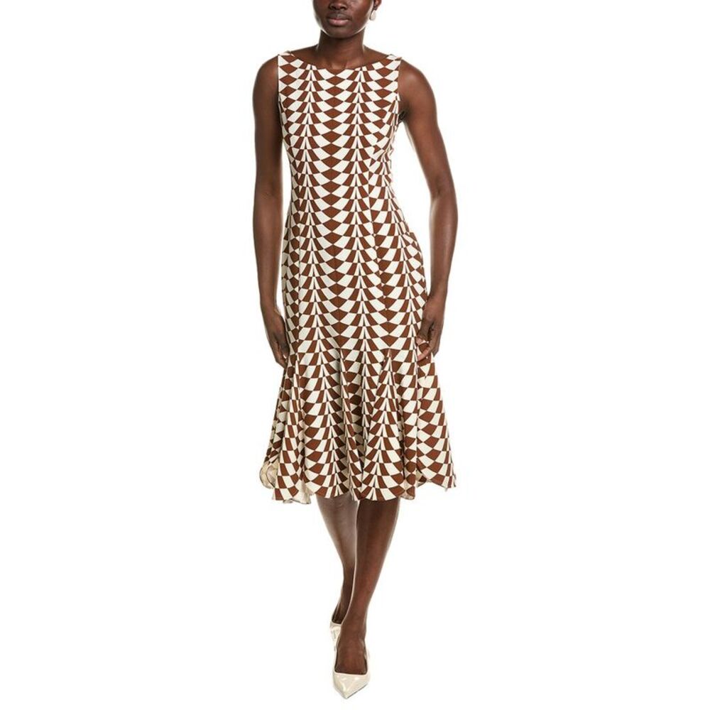 Oscar De La Renta Womens Geo Stretch Wool-Blend Dress, Ivory